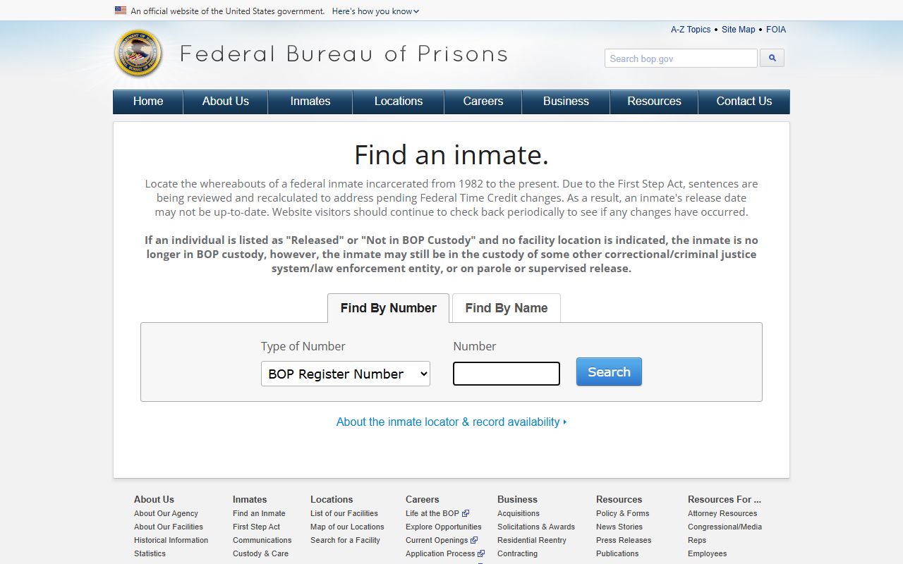 Federal BOP inmate locator for Phelps County federal custody searches
